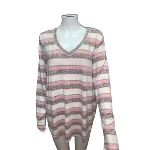 Sunday Pink / Cream Striped V Neck Sweater XL